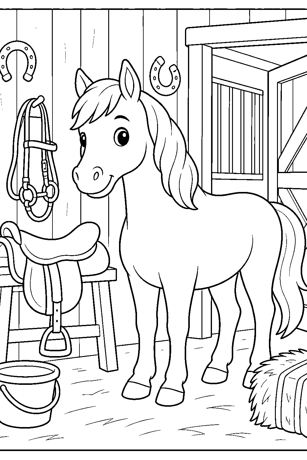 Horse Tack Stable Coloring Page