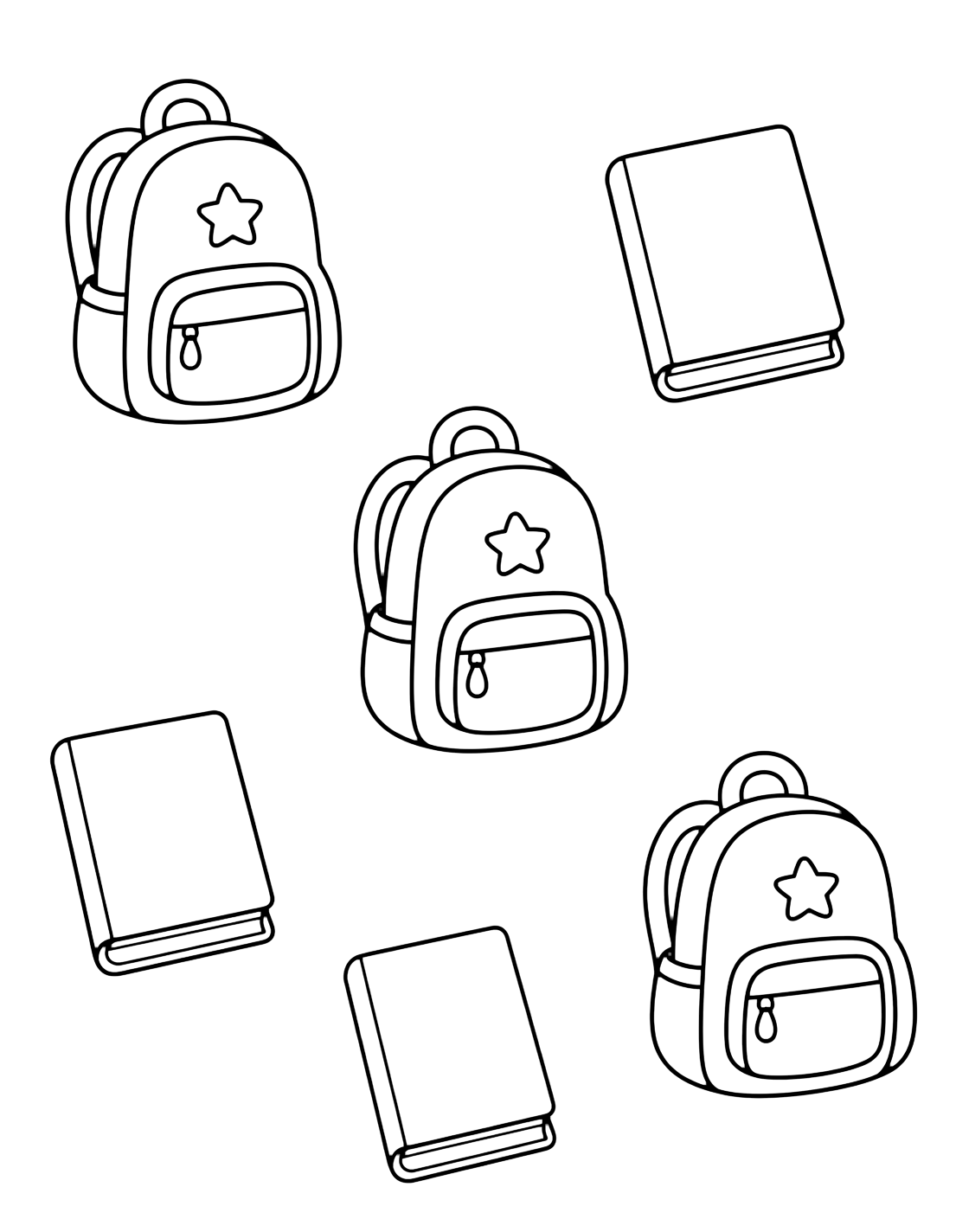Coloriage avec un motif aéré avec des sacs simples et des livres à couverture vide. Idéal pour enfants, rentrée scolaire, impression et coloriage en ligne.