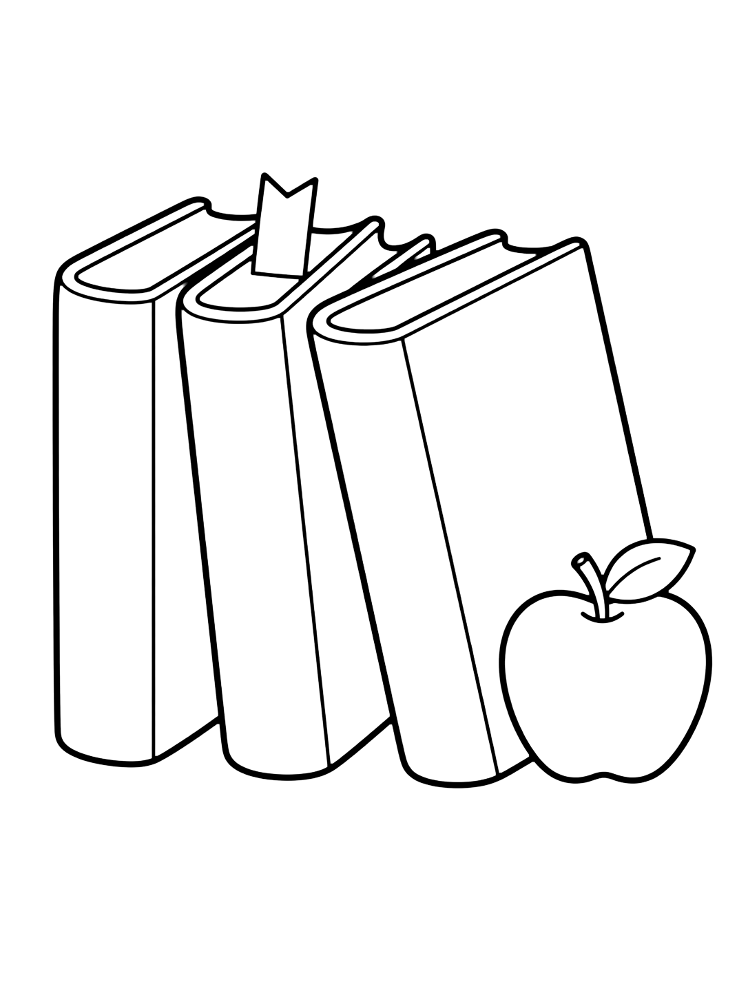 Coloriage avec le motif « livres scolaires penchés » avec de grands livres scolaires, des couvertures vierges et des détails simples. Idéal pour enfants, rentrée scolaire, impression et coloriage en ligne.