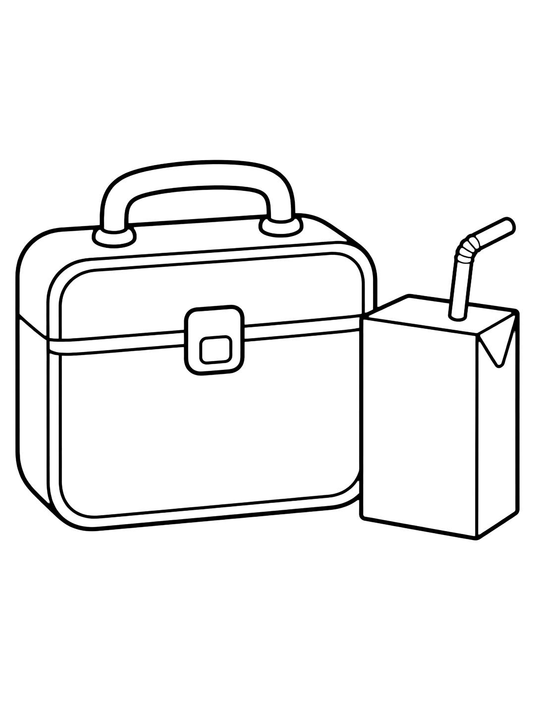 Coloriage avec le motif « boîte repas et brique de jus » avec une grande boîte repas, de larges formes et beaucoup d'espace. Idéal pour enfants, rentrée scolaire, impression et coloriage en ligne.
