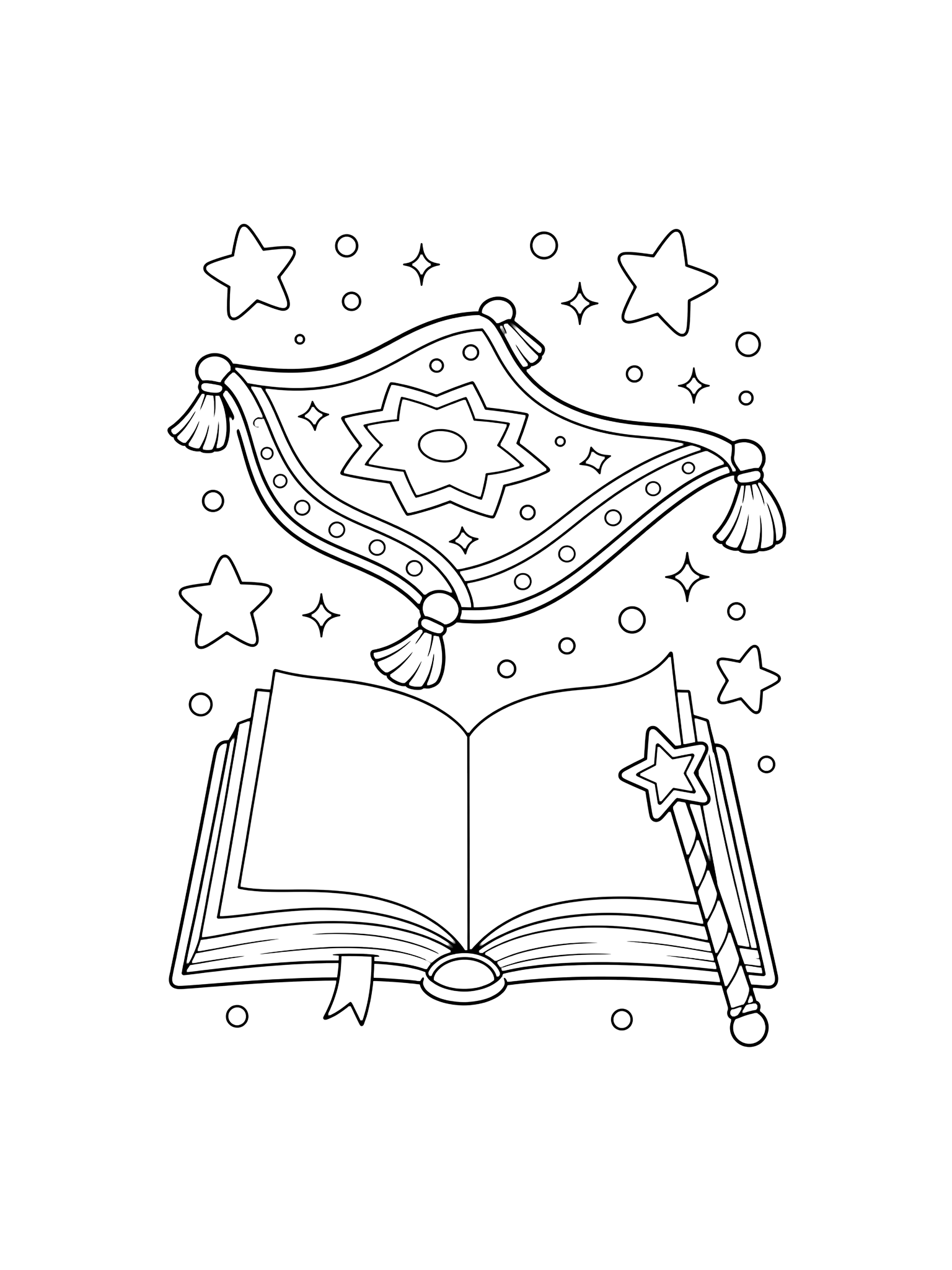 Рисунка за оцветяване с магическо килимче и книга за заклинания