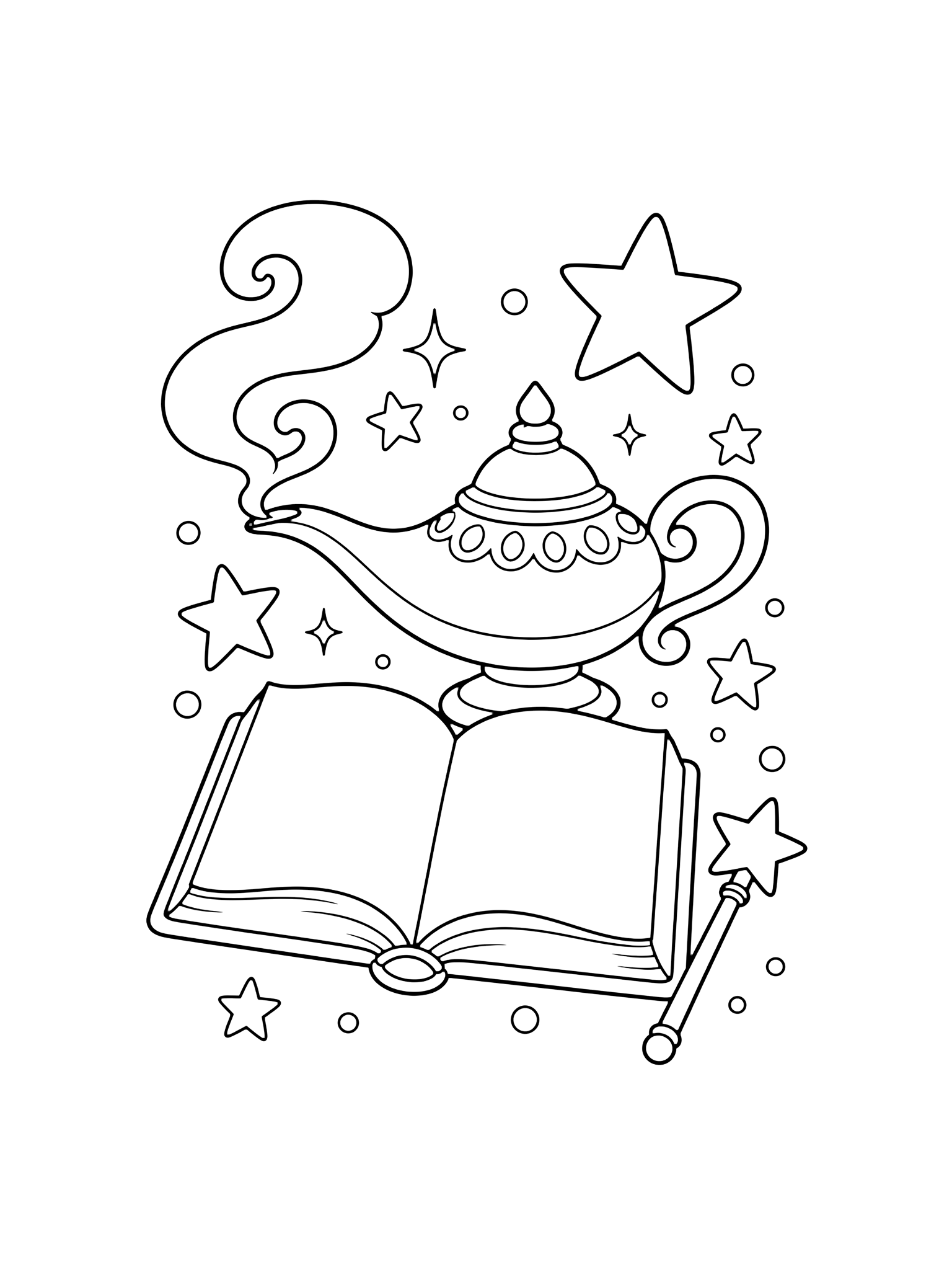 Рисунка за оцветяване с магическа лампа и книга за заклинания