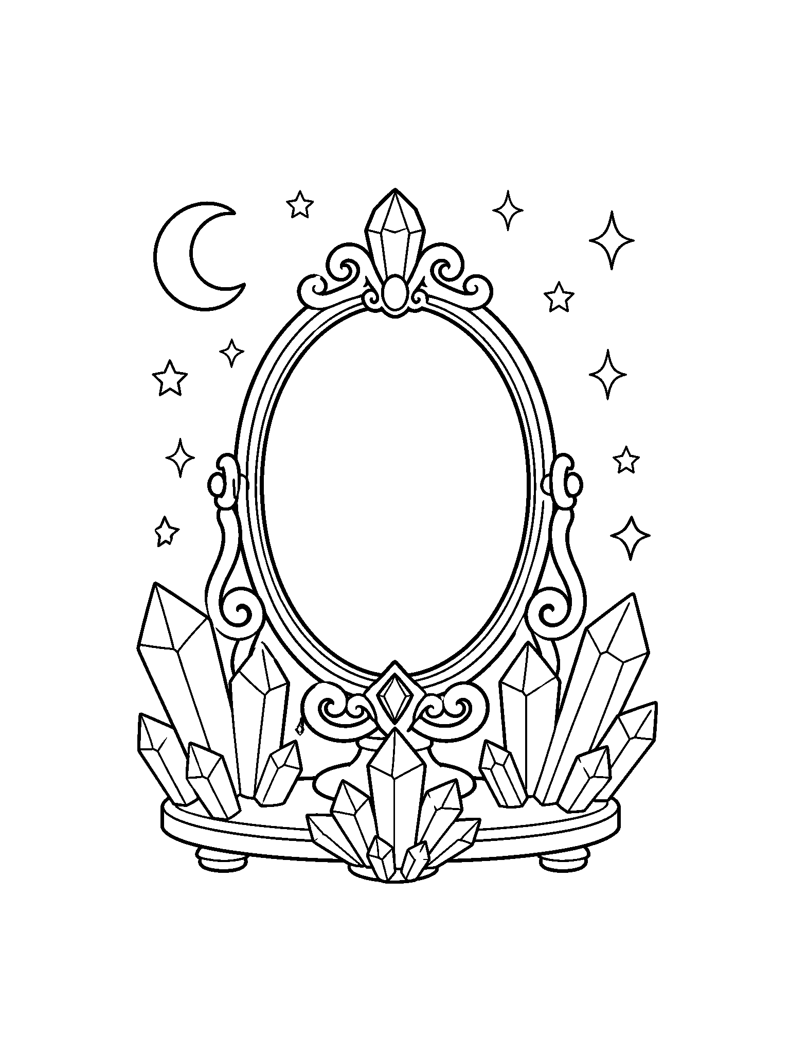 magic mirror with crystals coloring page with clean magic mirror line art for kids