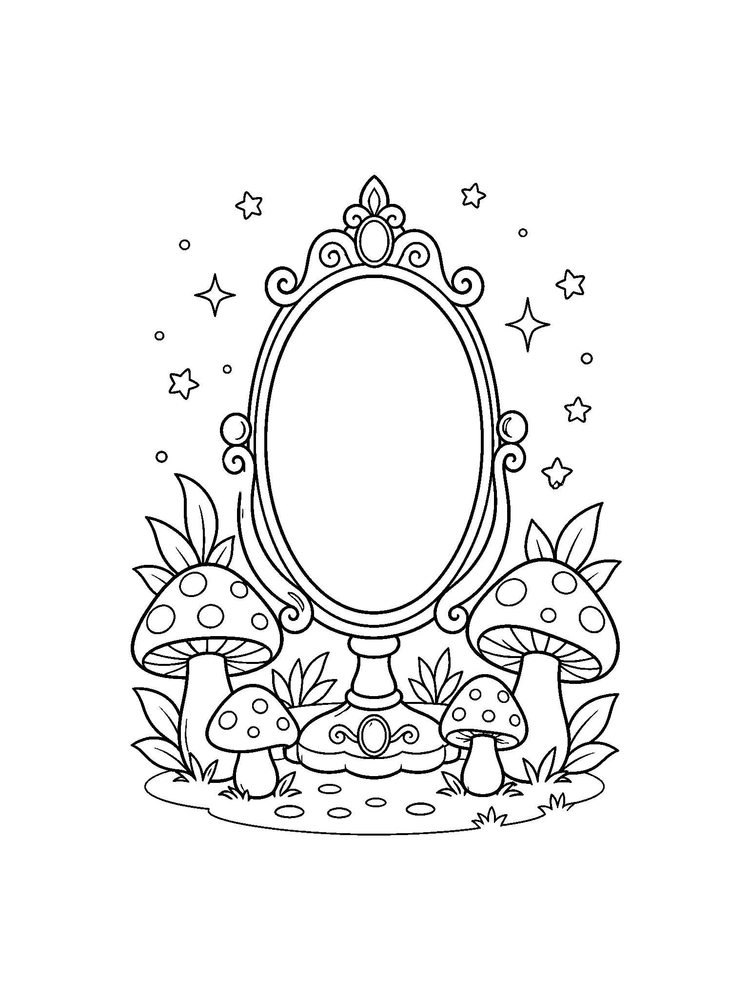 magic mirror mushroom garden coloring page with clean magic mirror line art for kids