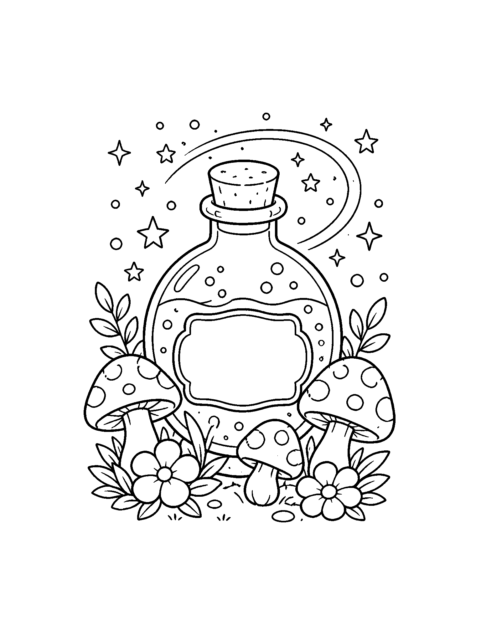 magic potion mushroom garden coloring page with clean magic potion line art for kids