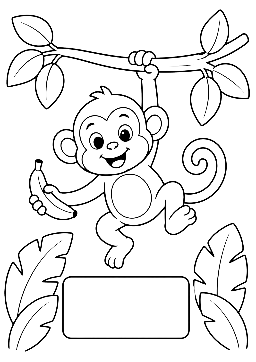 Coloriage singe avec étiquette de nom