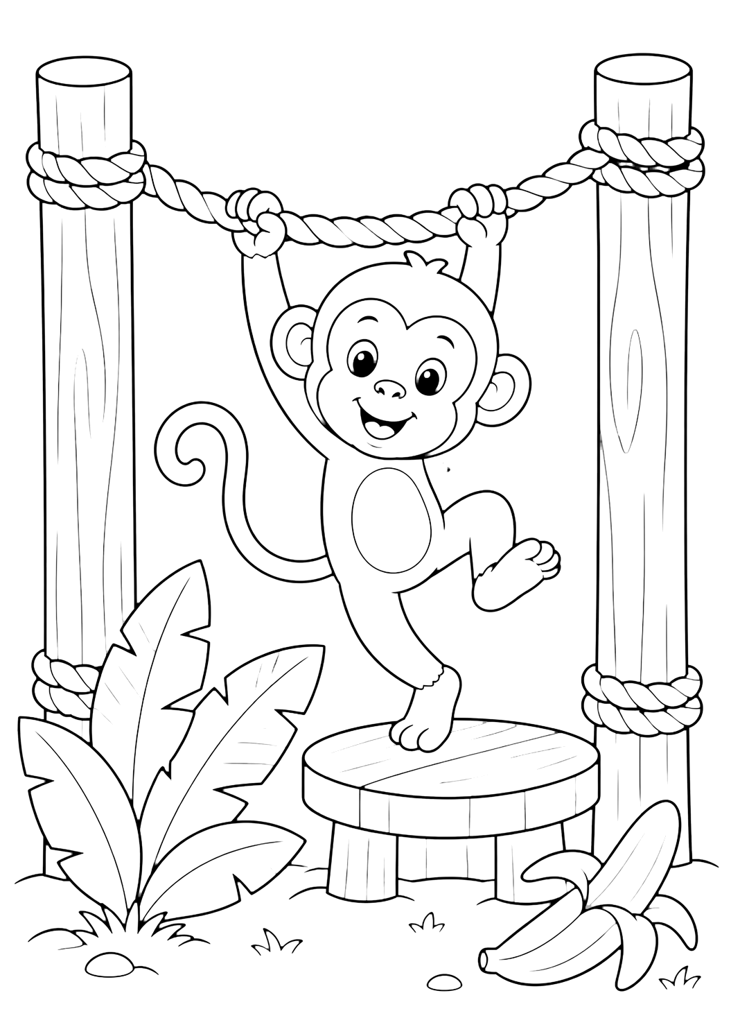 Affe auf dem Zoo-Spielplatz Ausmalbild