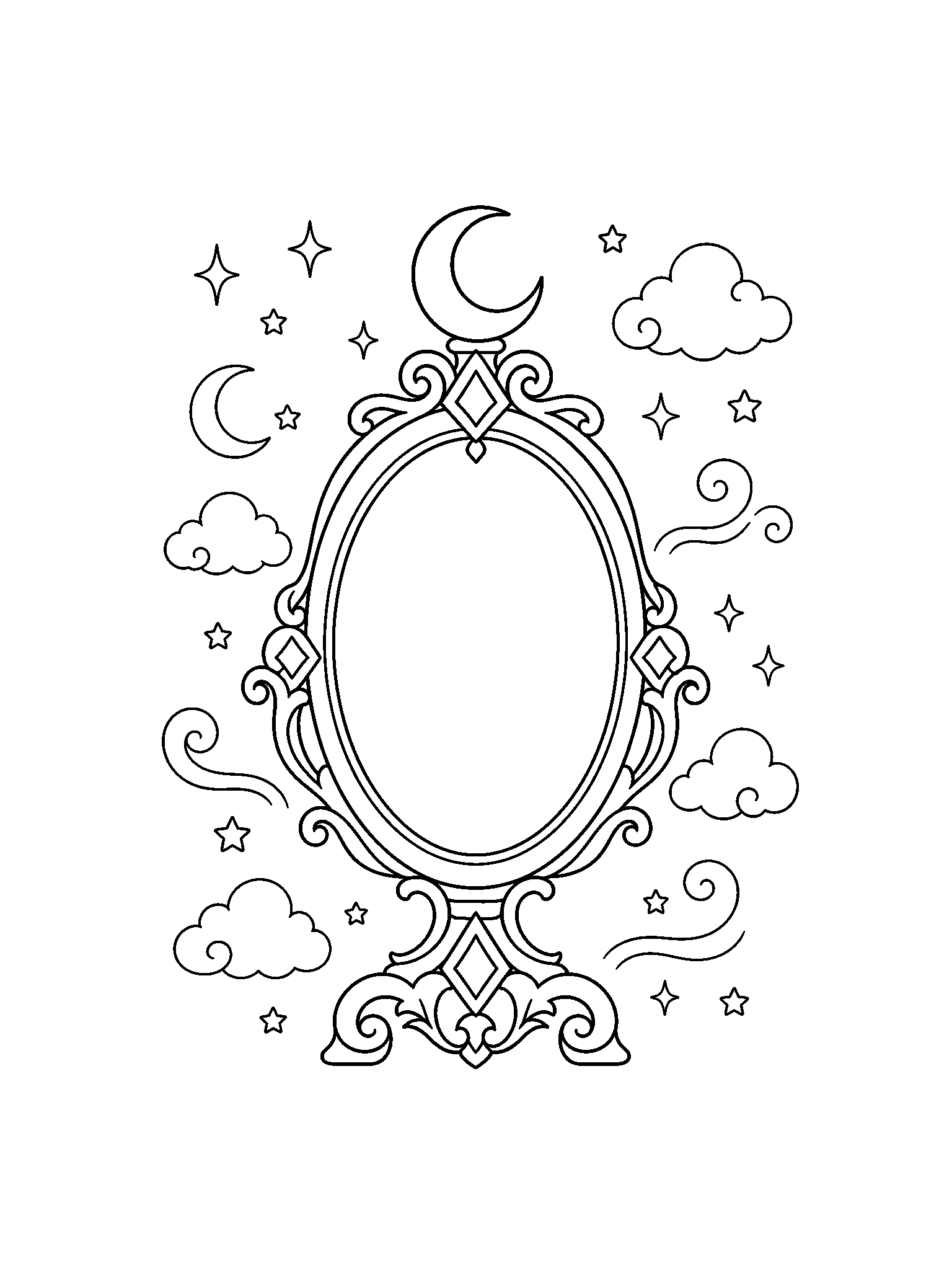 moon magic mirror coloring page with clean magic mirror line art for kids
