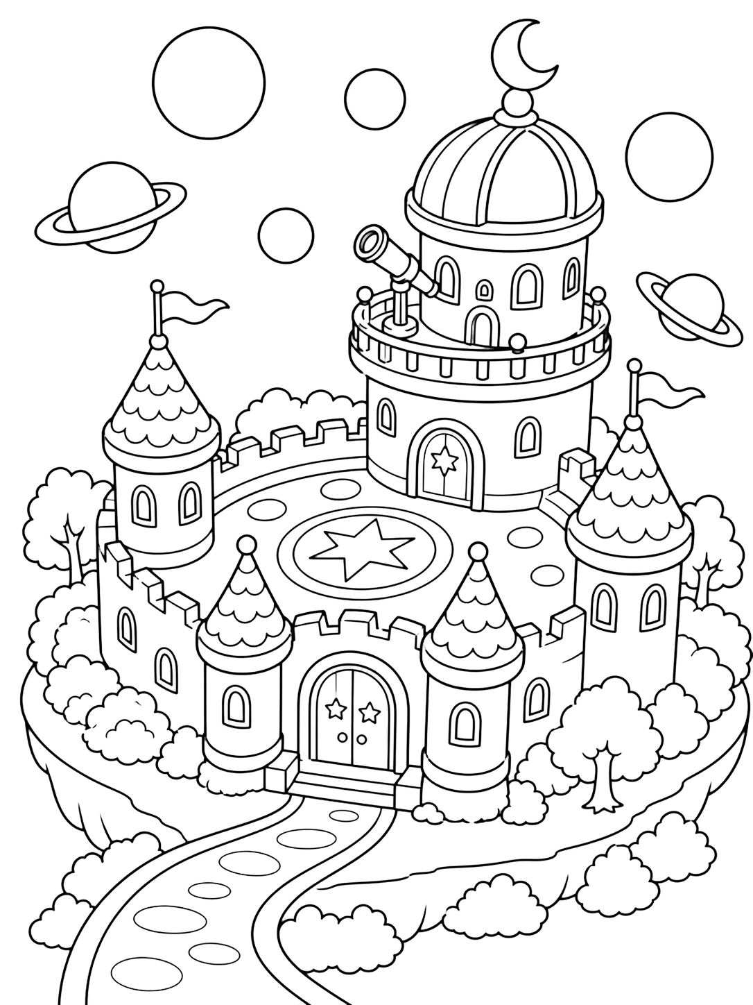 Magisches Mondobservatorium-Schloss Ausmalbild