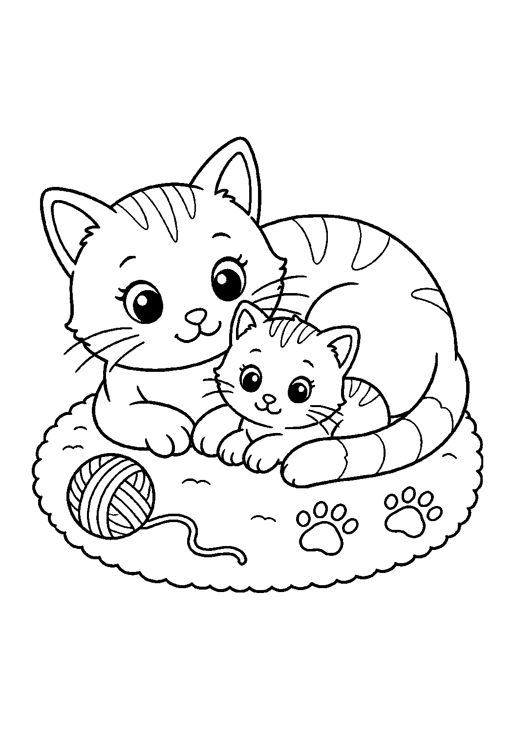 mother cat and kitten coloring page with simple mother and baby animal line art for kids