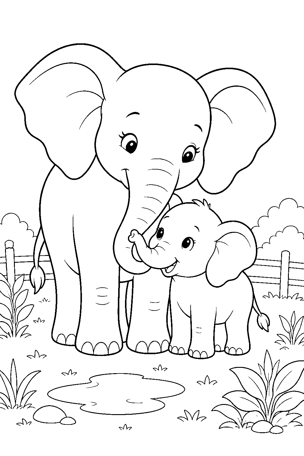 Coloriage maman éléphant et éléphanteau