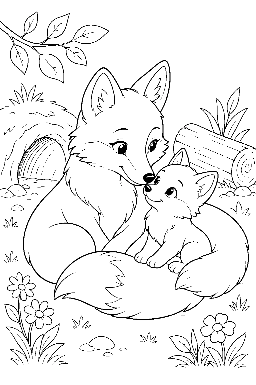 Coloriage maman renard et renardeau