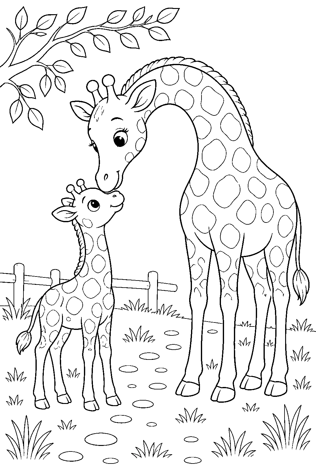 Coloriage maman girafe et girafon
