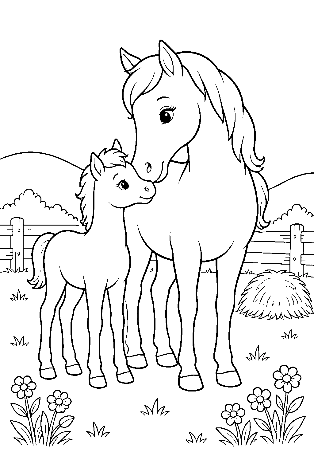 Coloriage maman cheval et poulain