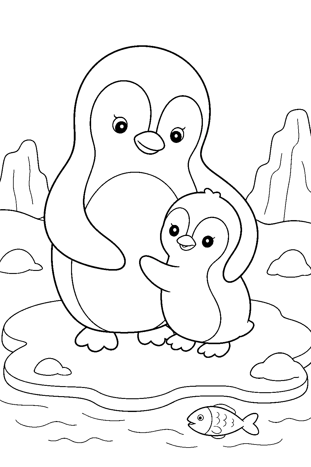 Pinguinmutter und Küken Ausmalbild