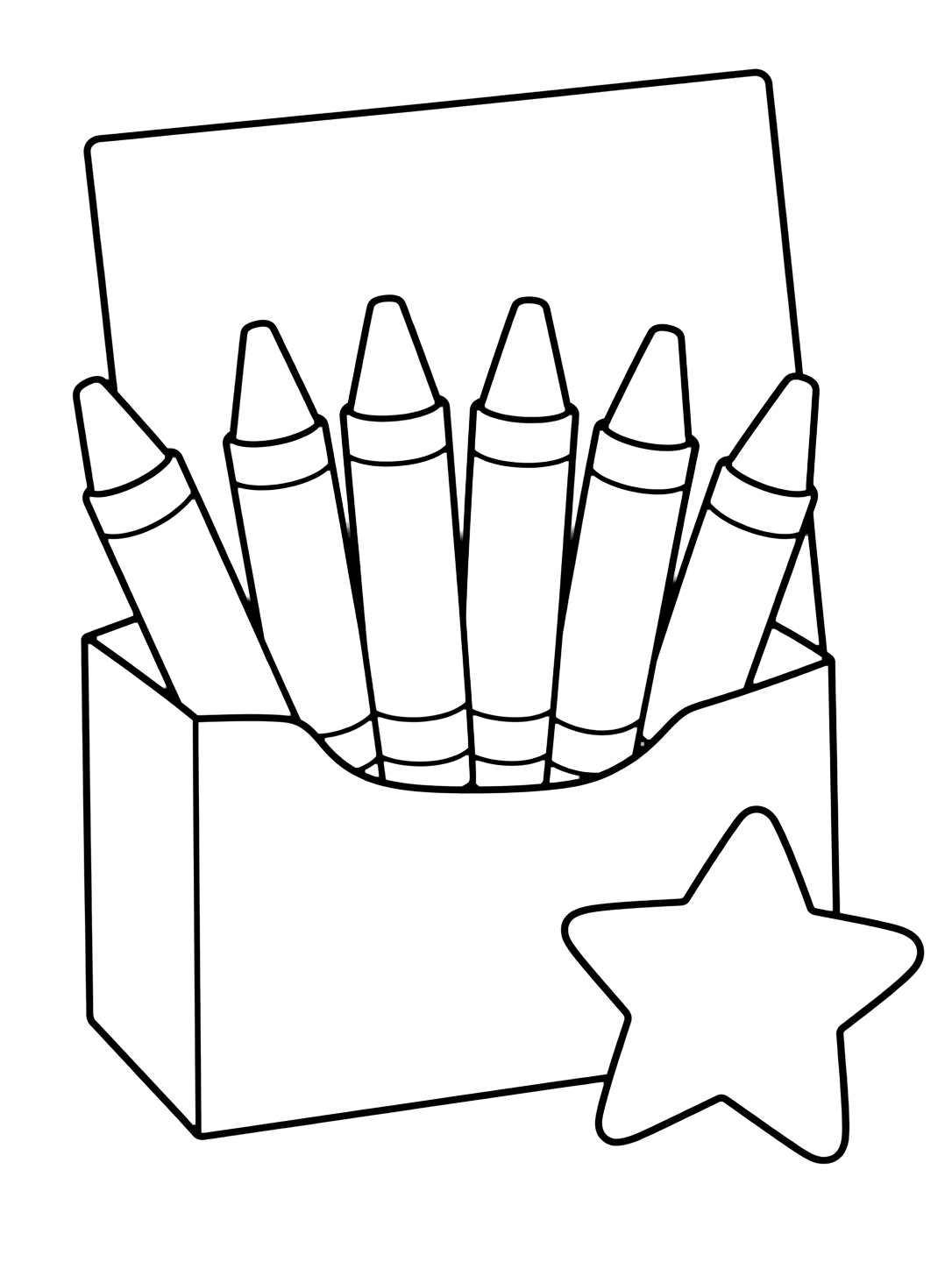 Coloriage avec le motif « boîte de crayons ouverte » avec de grands crayons, une boîte vide et des détails créatifs simples. Idéal pour enfants, rentrée scolaire, impression et coloriage en ligne.