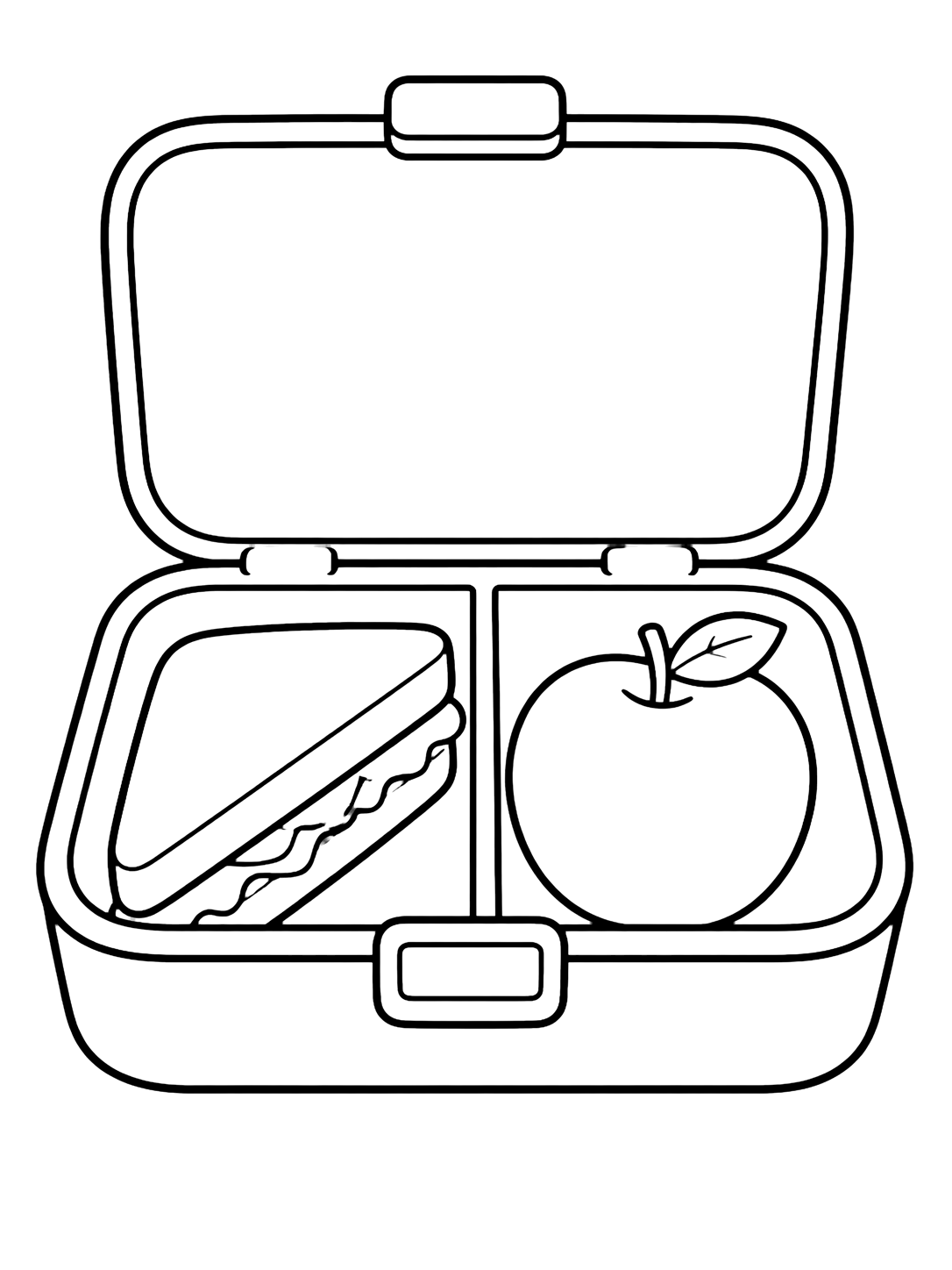 Coloriage avec le motif « boîte repas avec pomme » avec une grande boîte repas, de larges formes et beaucoup d'espace. Idéal pour enfants, rentrée scolaire, impression et coloriage en ligne.