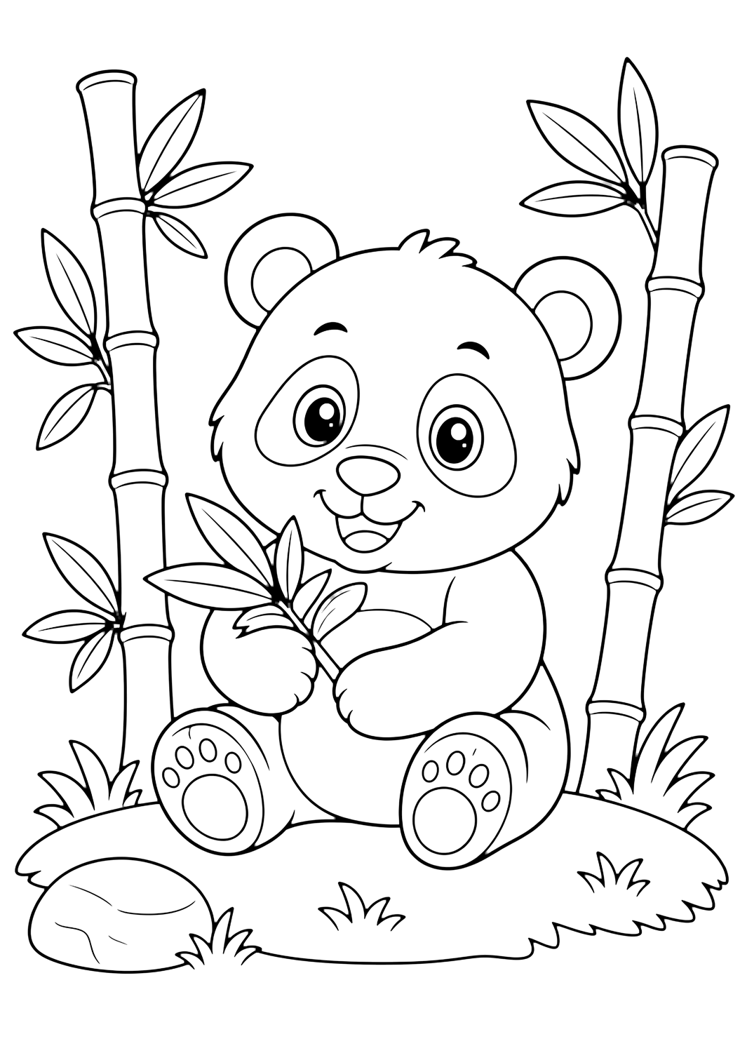 Panda con bambú en el zoo para colorear