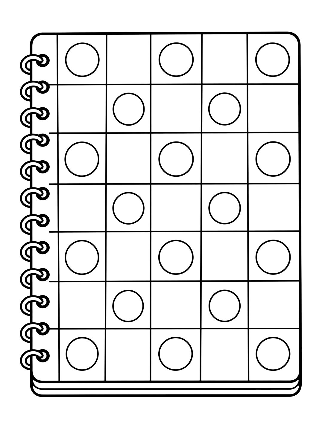 Coloriage avec le motif « cahier à couverture à motifs » sous forme de motif aéré avec de grands cahiers et formes scolaires. Idéal pour enfants, rentrée scolaire, impression et coloriage en ligne.