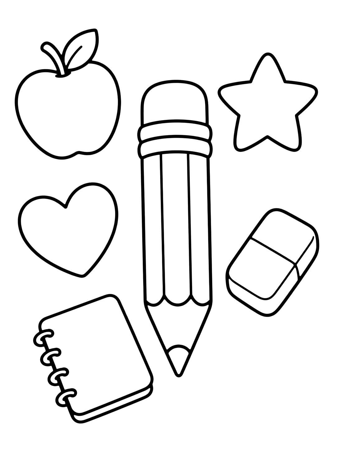Coloriage avec le motif « crayon doodle » avec de grands éléments doodle et beaucoup d'espace blanc. Idéal pour enfants, rentrée scolaire, impression et coloriage en ligne.