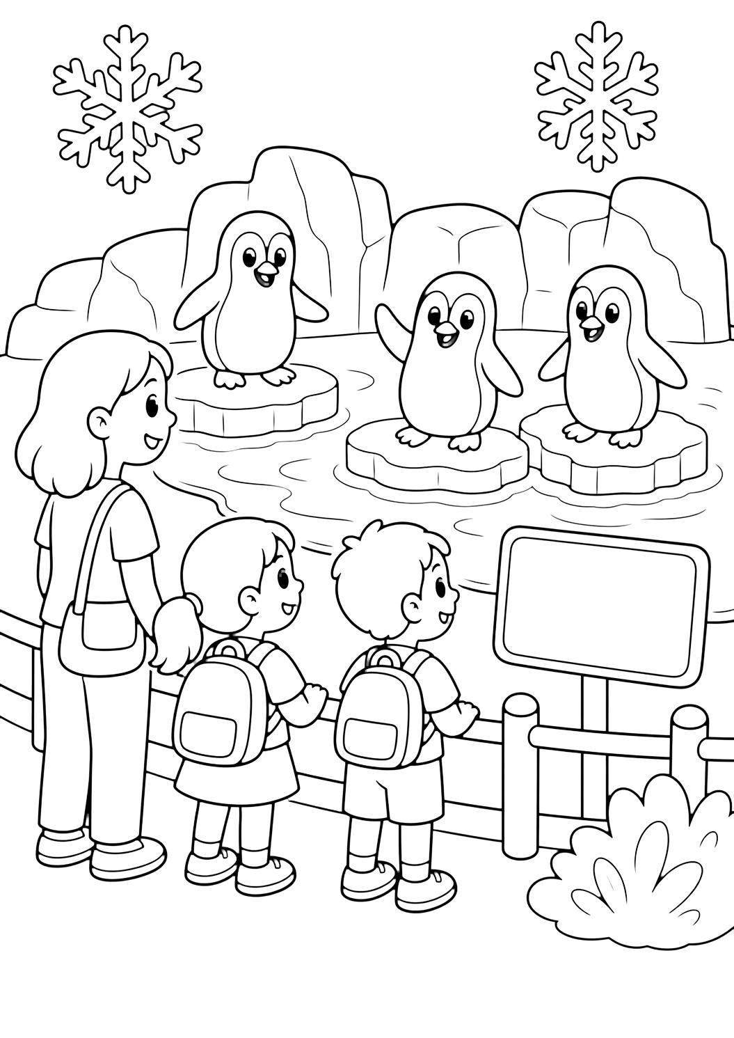 Pinguin-Gehege Klassenausflug Ausmalbild