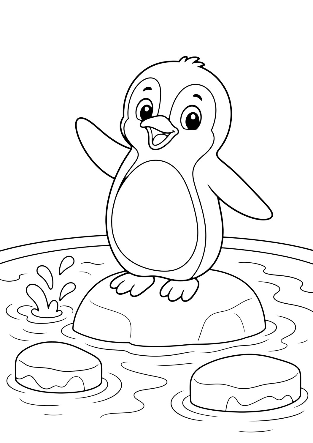 Pingüino en la piscina del zoo para colorear