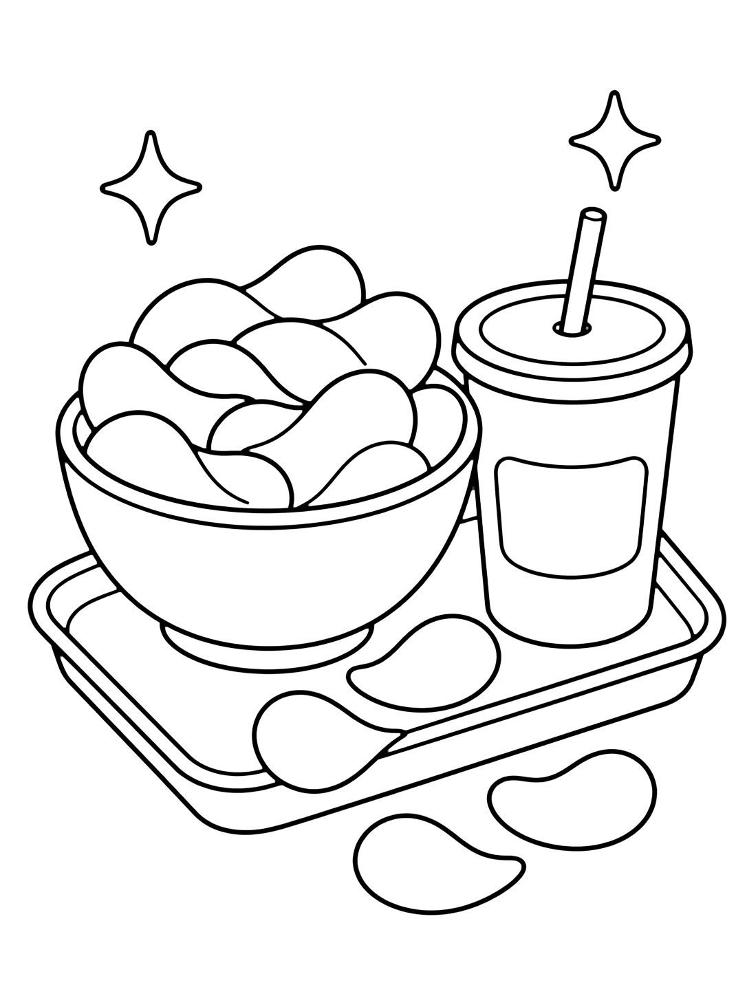 potato chips movie snack coloring page with simple potato chips line art for kids