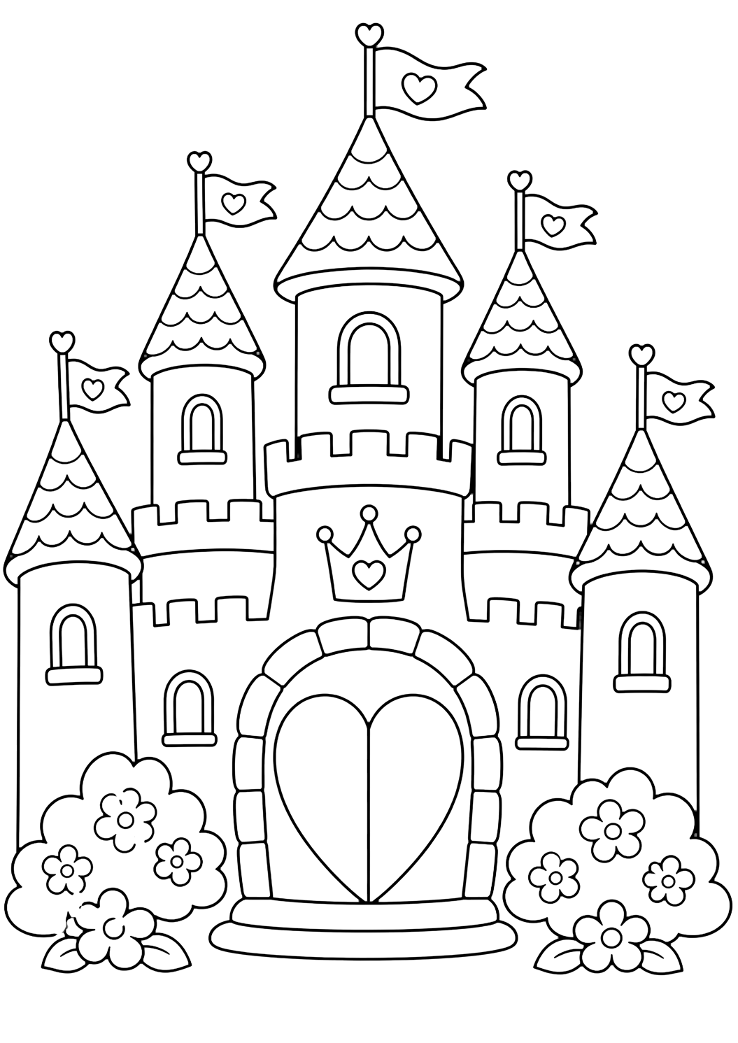 princess castle coloring page with clean castle line art for kids
