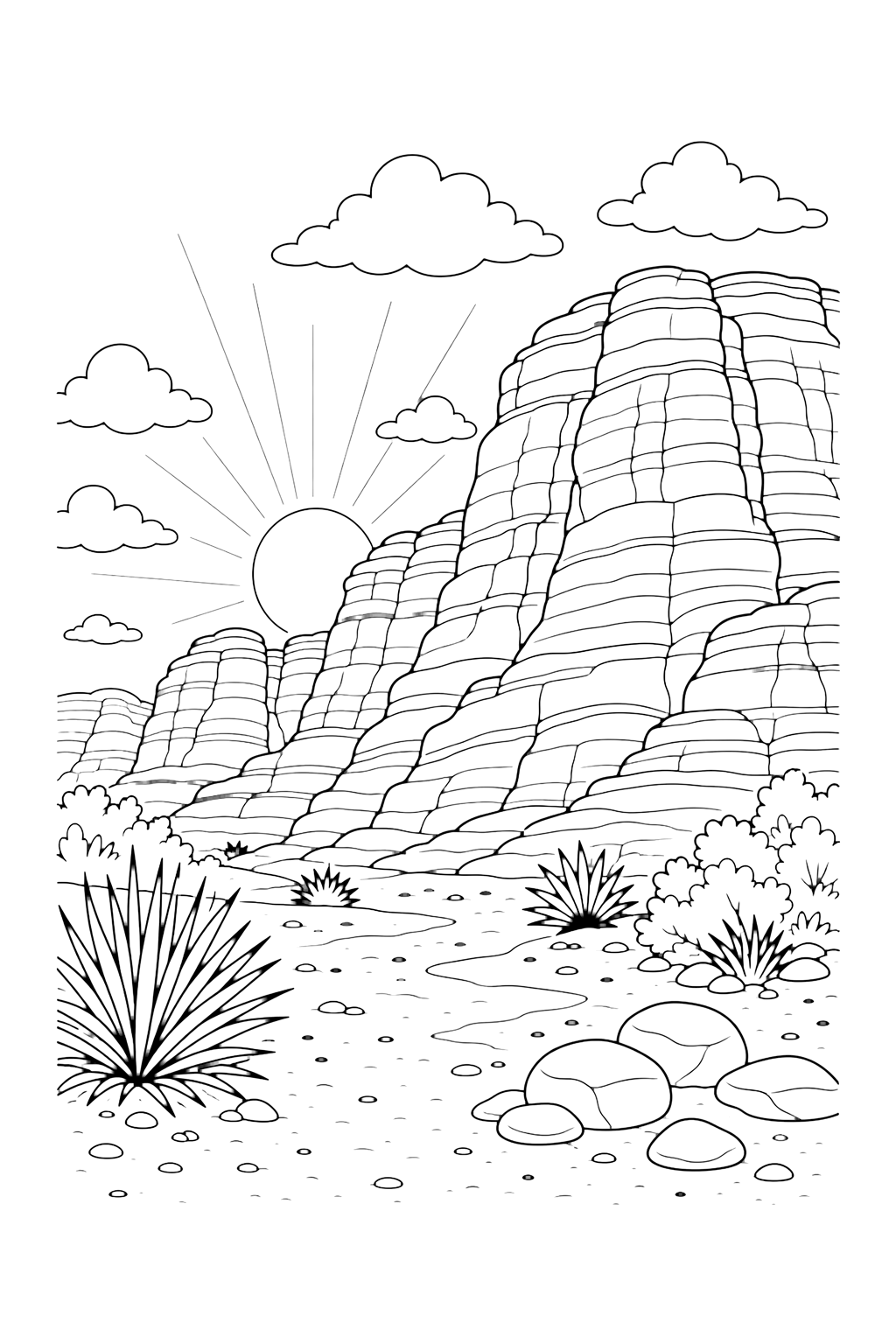Lumière du matin dans un canyon rouge à colorier