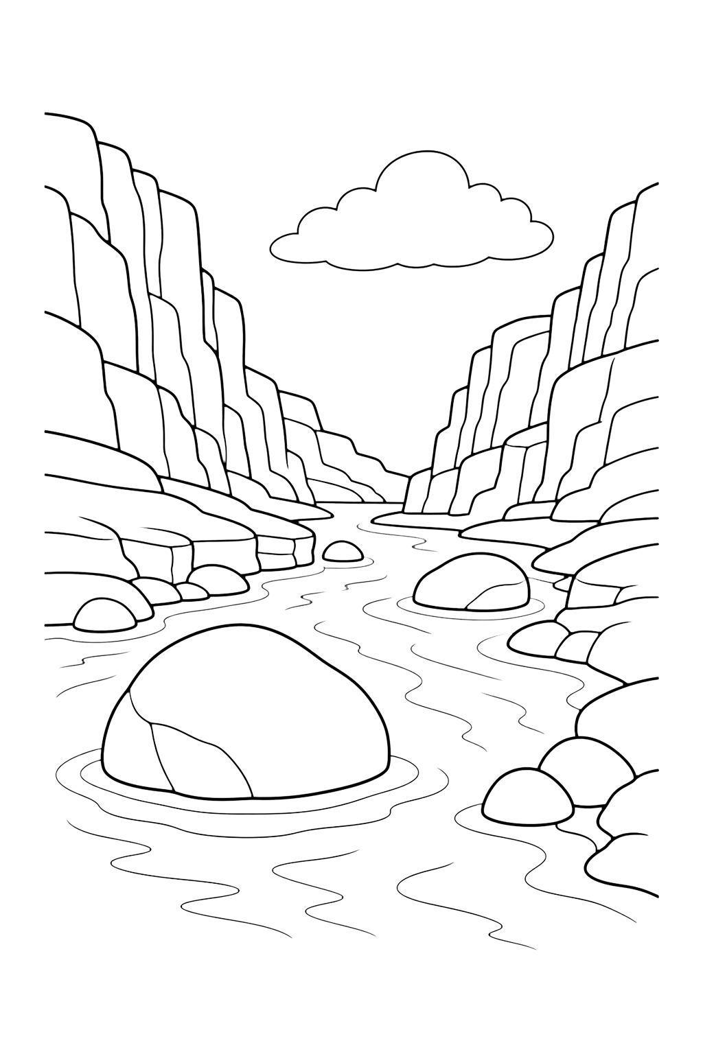 Chenal rocheux dans un canyon fluvial à colorier