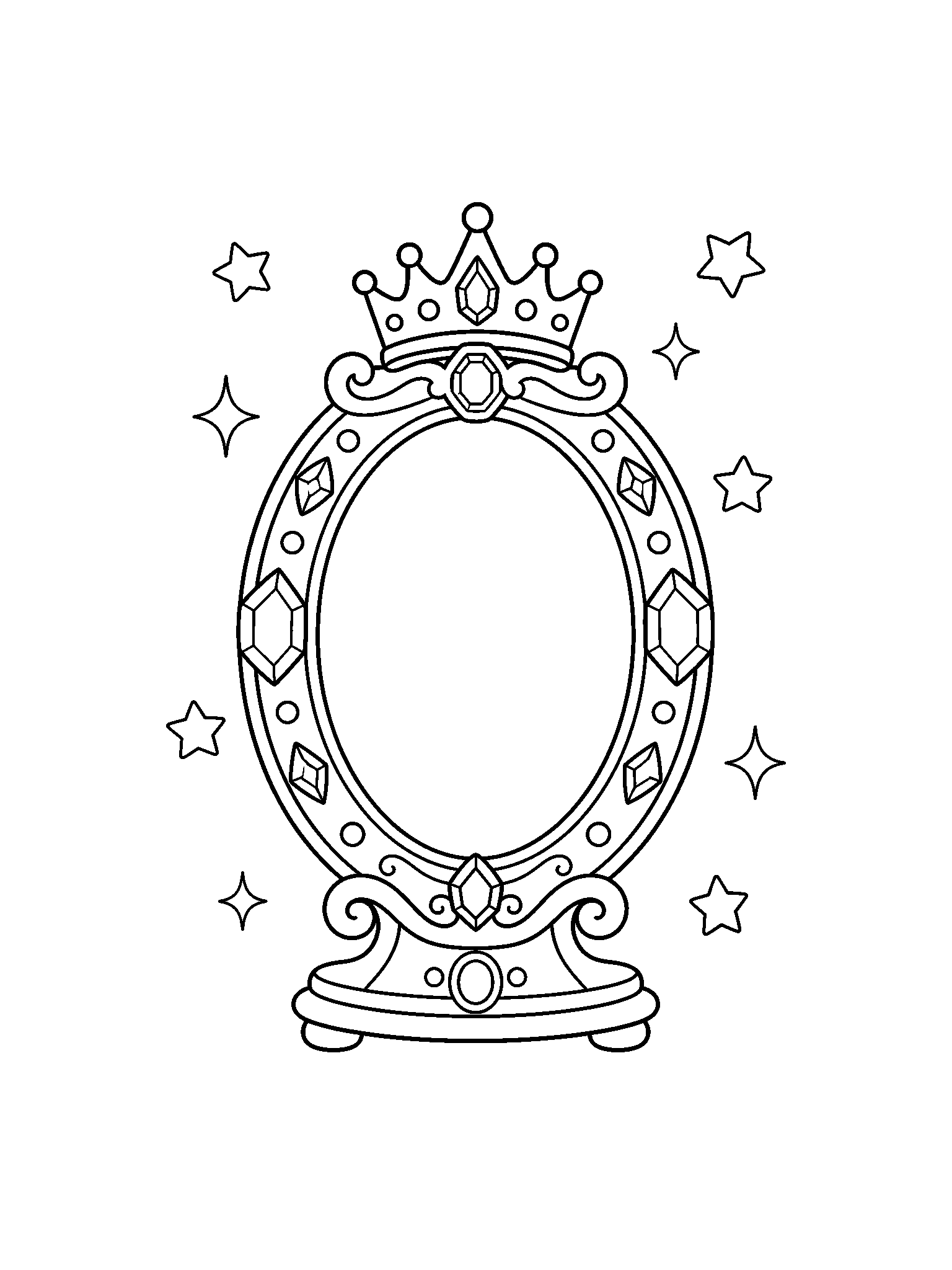 royal magic mirror coloring page with clean magic mirror line art for kids