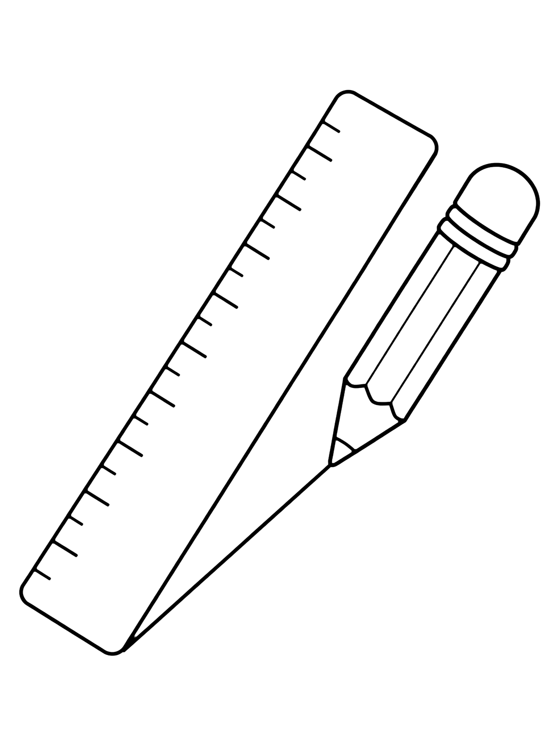 Coloriage avec le motif « règle traçant une ligne » avec une grande règle scolaire, des formes simples et beaucoup d'espace. Idéal pour enfants, rentrée scolaire, impression et coloriage en ligne.