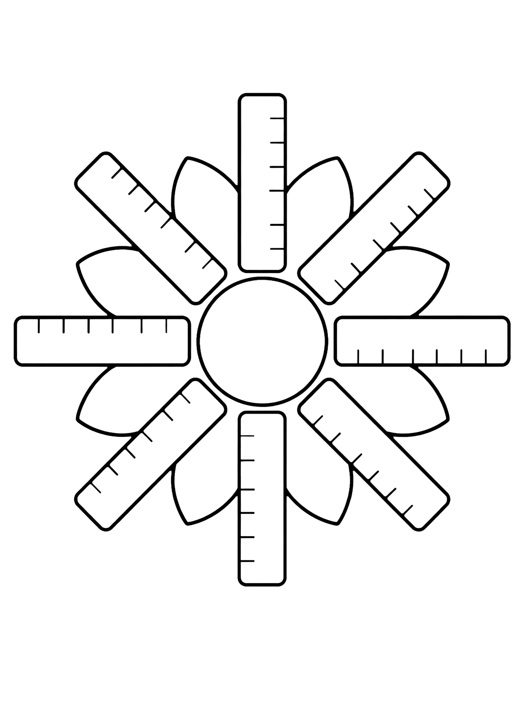 Dibujo para colorear con el motivo «mandala de reglas» en una mandala circular fácil con reglas grandes y zonas amplias. Ideal para niños, actividades escolares, impresión y coloreado online.