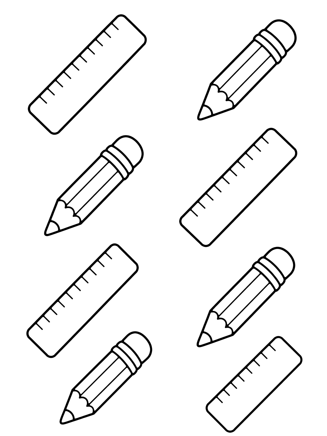 Coloriage avec le motif « motif de règles et crayons » sous forme de motif aéré avec de grandes règles et formes scolaires. Idéal pour enfants, rentrée scolaire, impression et coloriage en ligne.