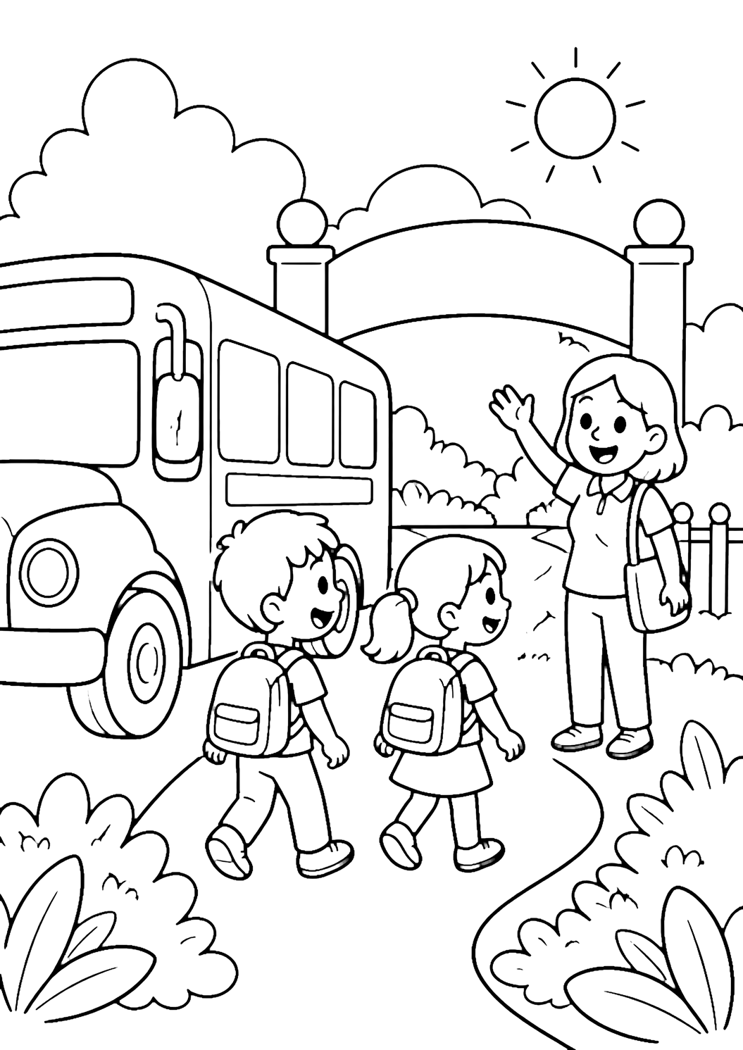 Autobús escolar en el zoo para colorear