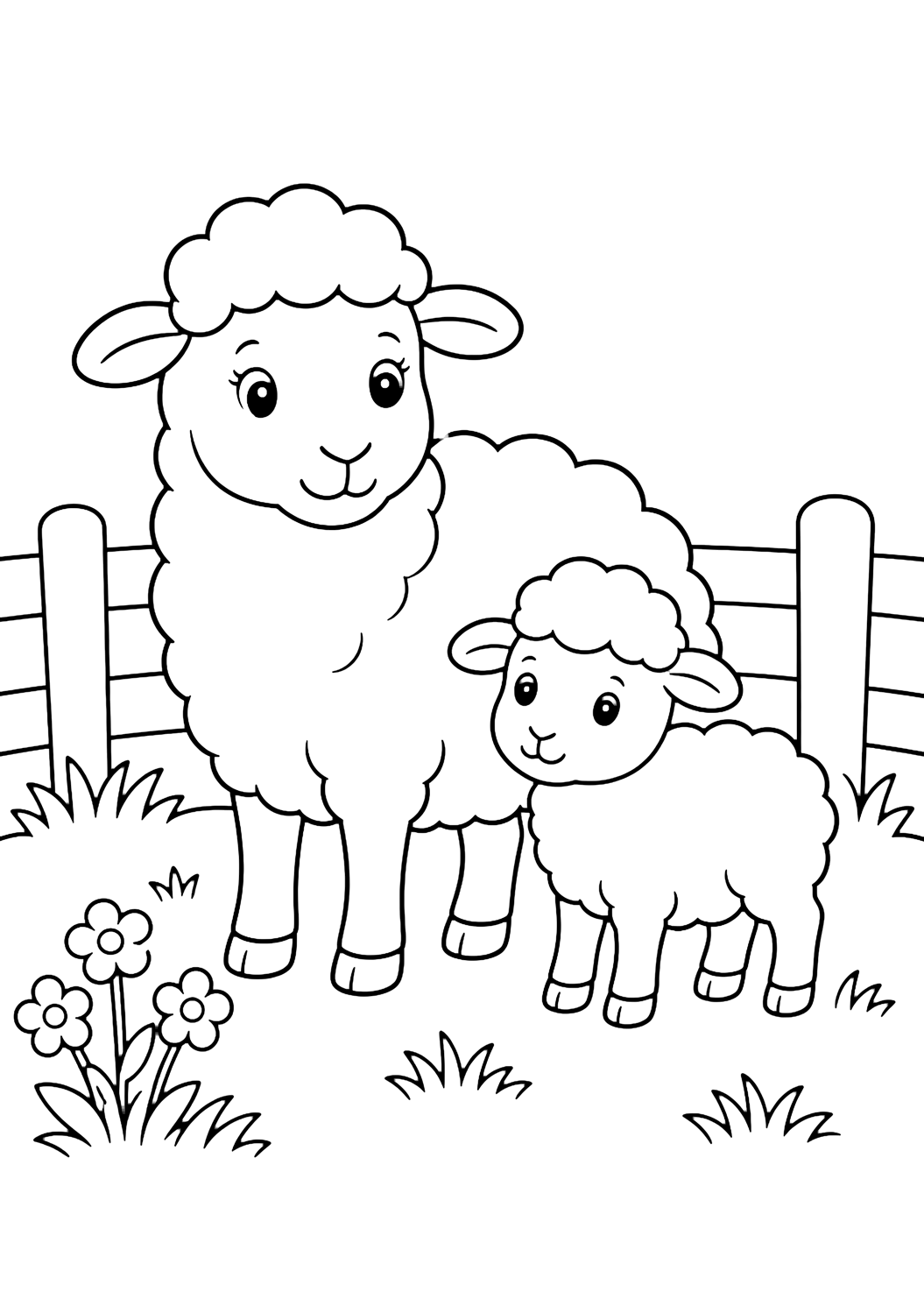 Schaf und Lamm Familie Ausmalbild