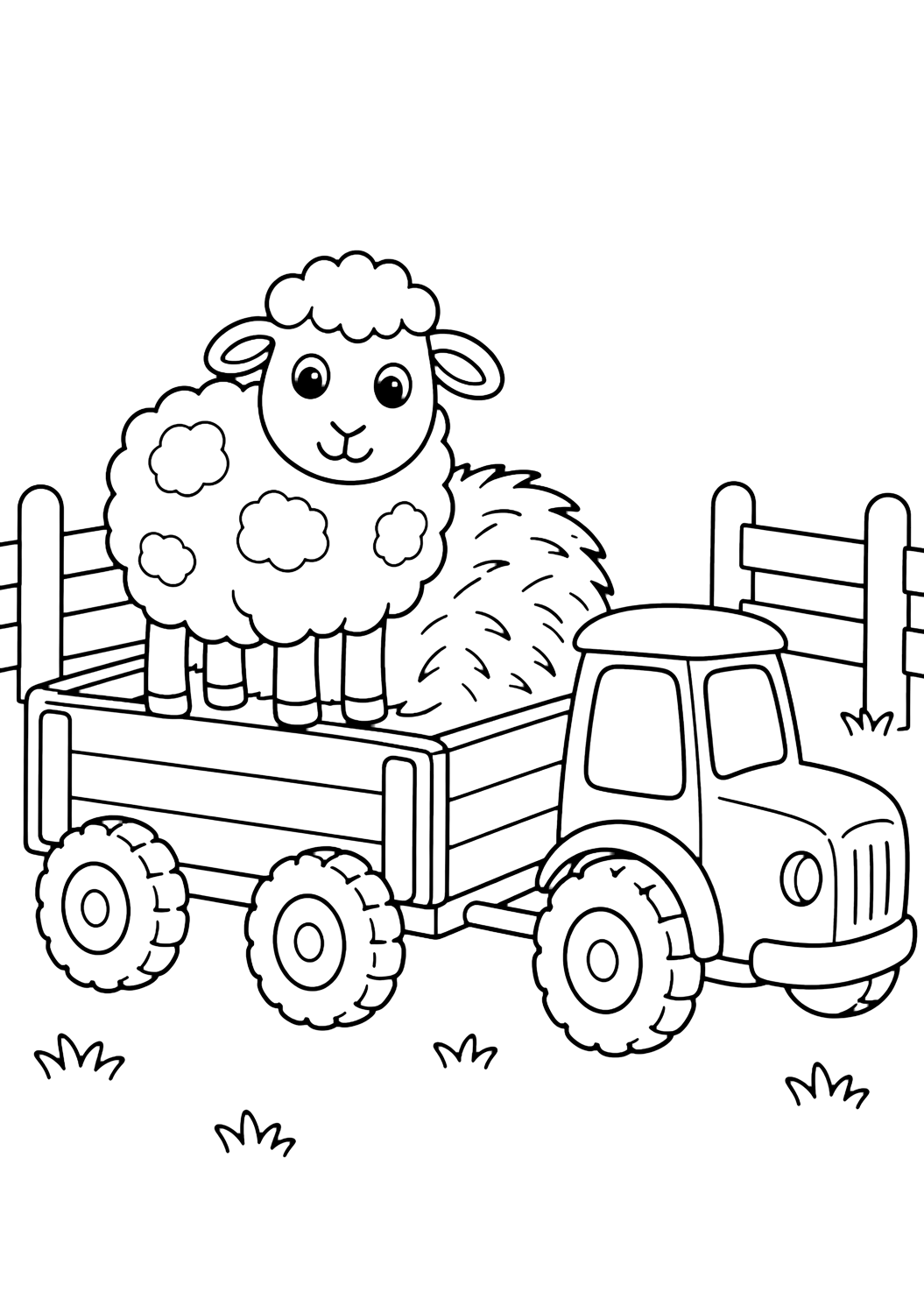 Oveja en remolque de tractor para colorear