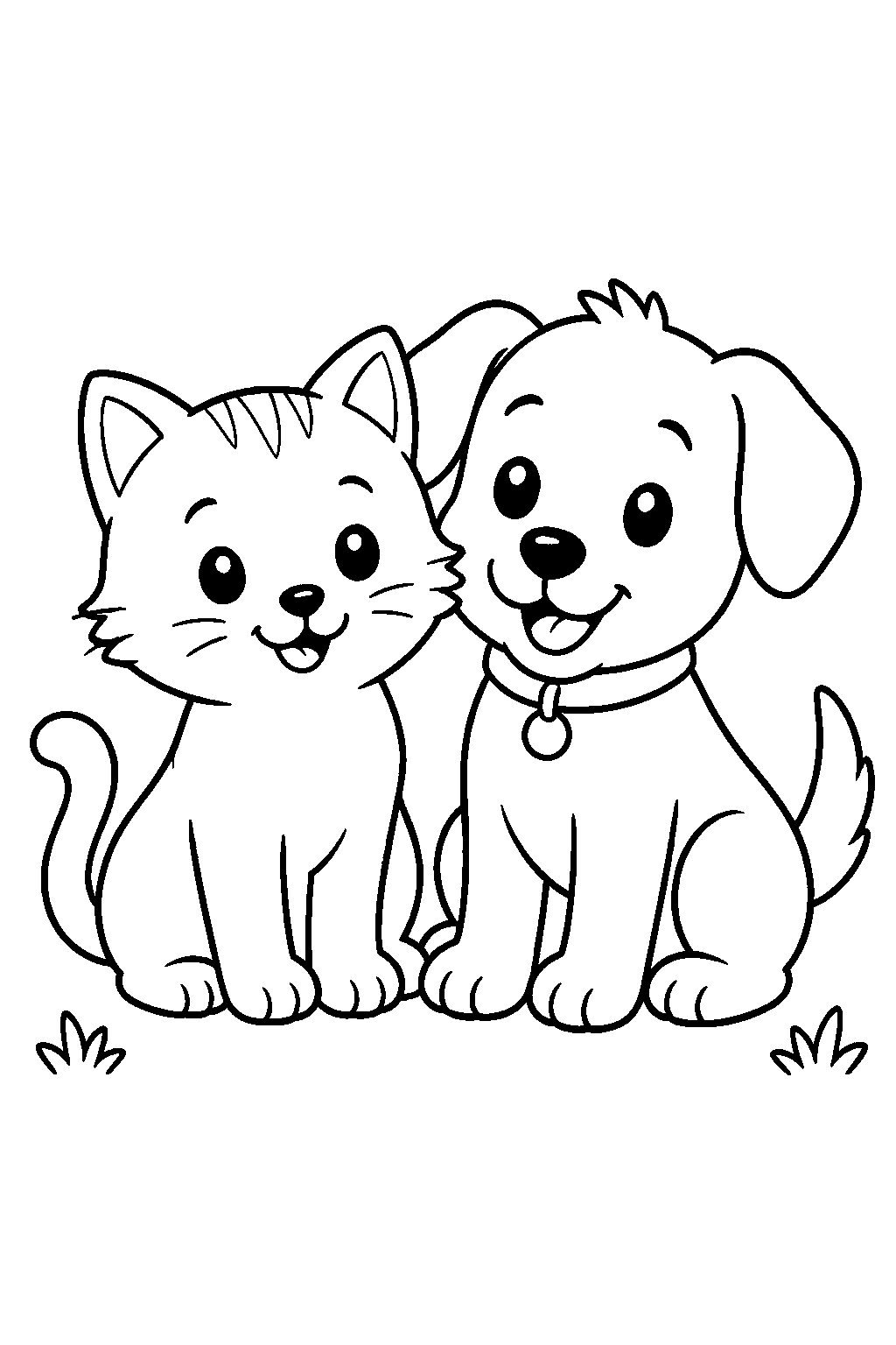 Gato y perro amigos sencillo para colorear