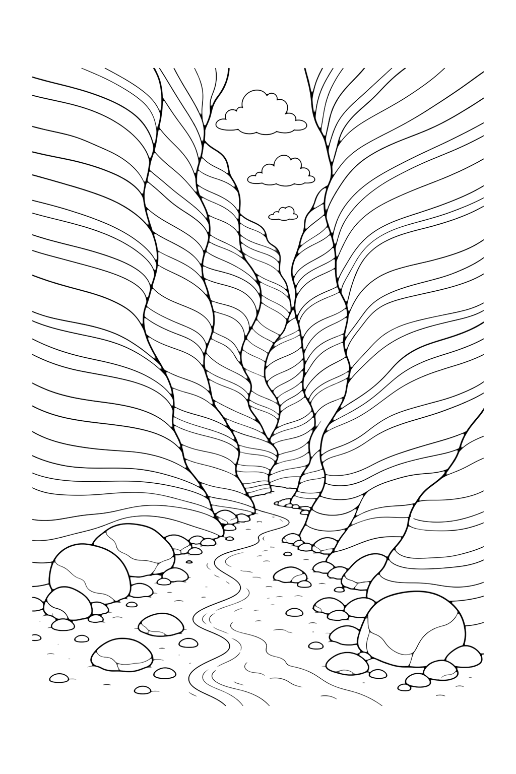 Lit sec dans un canyon étroit à colorier
