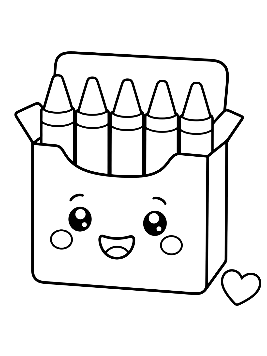 Coloriage avec le motif « boîte de crayons souriante » avec de grands crayons, une boîte vide et des détails créatifs simples. Idéal pour enfants, rentrée scolaire, impression et coloriage en ligne.