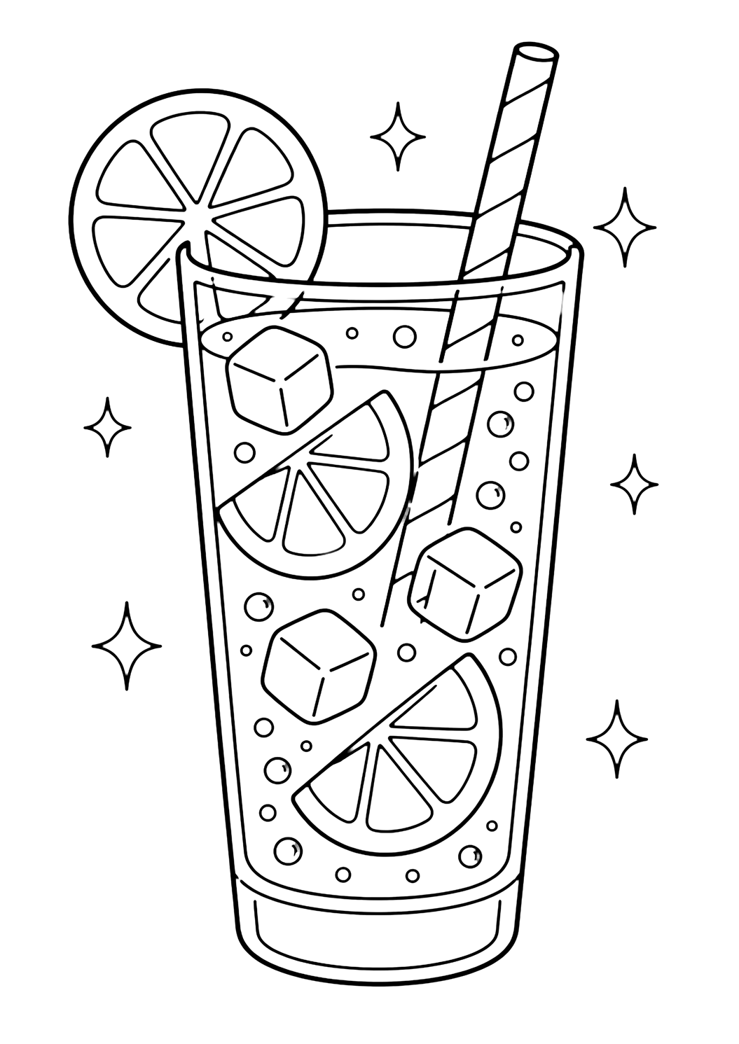 sparkling lemonade glass coloring page with simple lemonade line art for kids