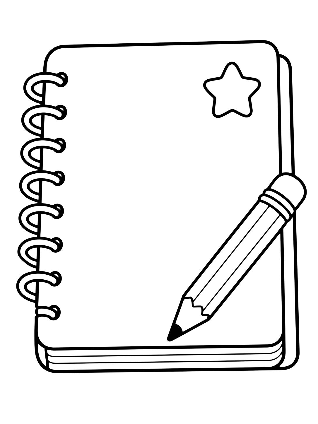 Coloriage avec le motif « cahier scolaire à spirale » avec de grands livres scolaires, des couvertures vierges et des détails simples. Idéal pour enfants, rentrée scolaire, impression et coloriage en ligne.
