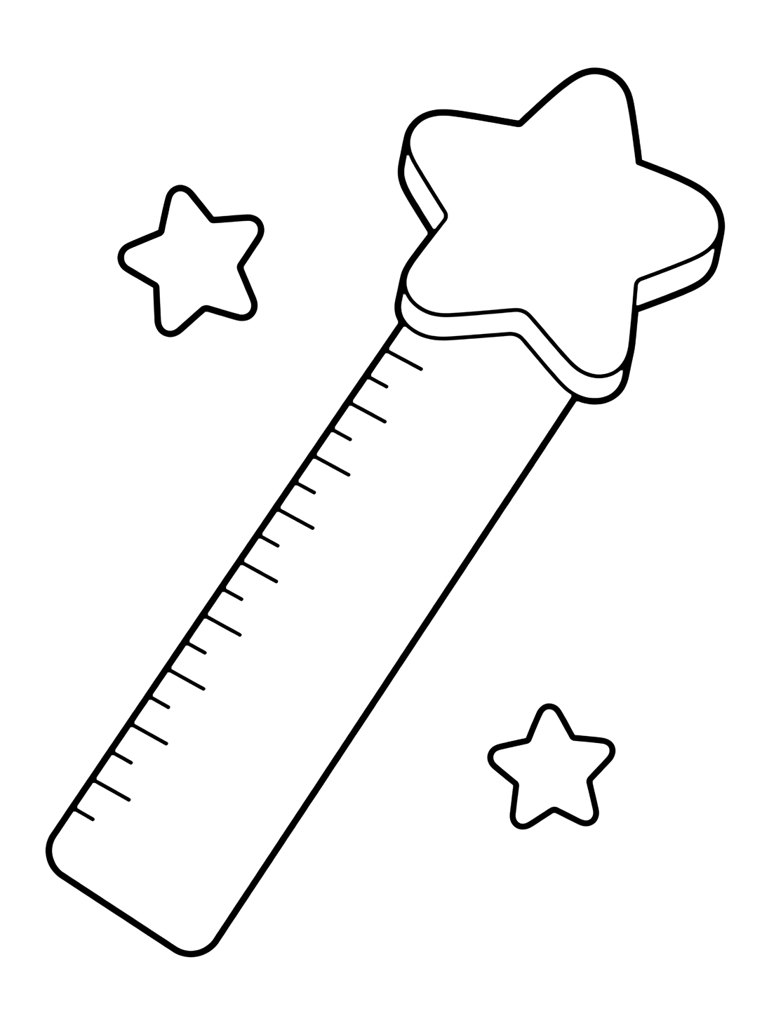 Dibujo para colorear con el motivo «regla con estrella» con una regla escolar grande, formas sencillas y mucho espacio libre. Ideal para niños, actividades escolares, impresión y coloreado online.