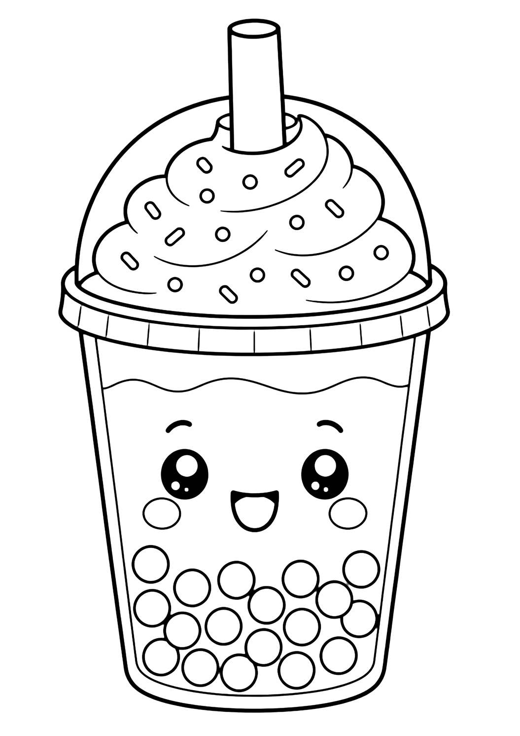 whipped cream boba tea coloring page with simple drink line art for kids