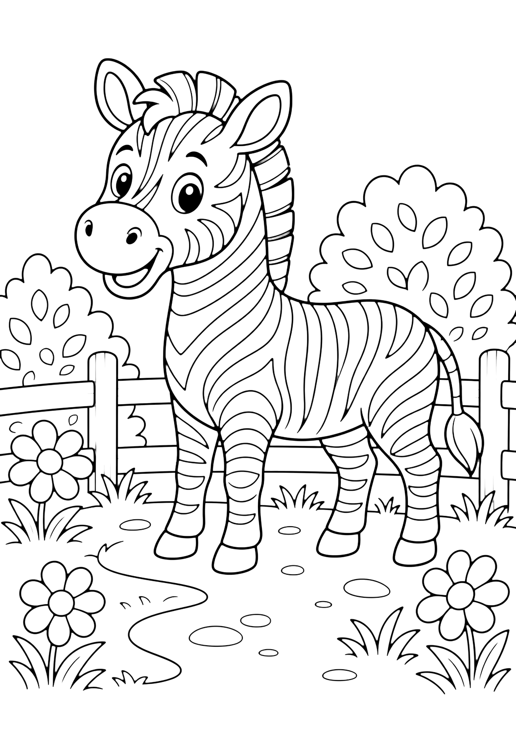 Hayvanat bahçesi çiti yanında zebra boyama sayfası