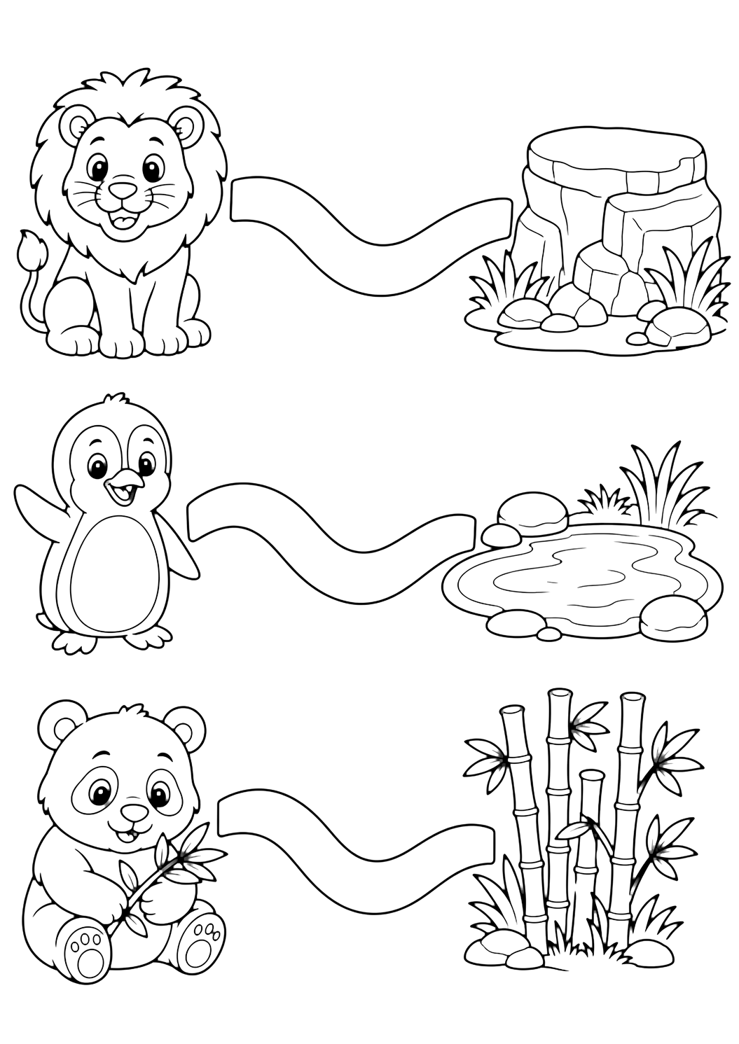 Ficha de trazos con animales del zoo para colorear