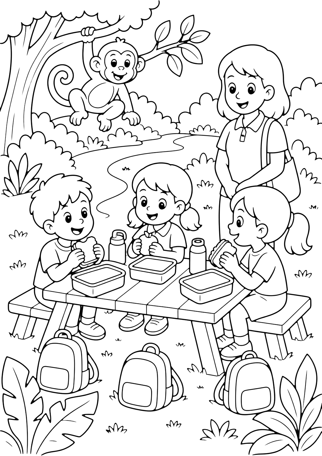 Descanso para almorzar en el zoo para colorear