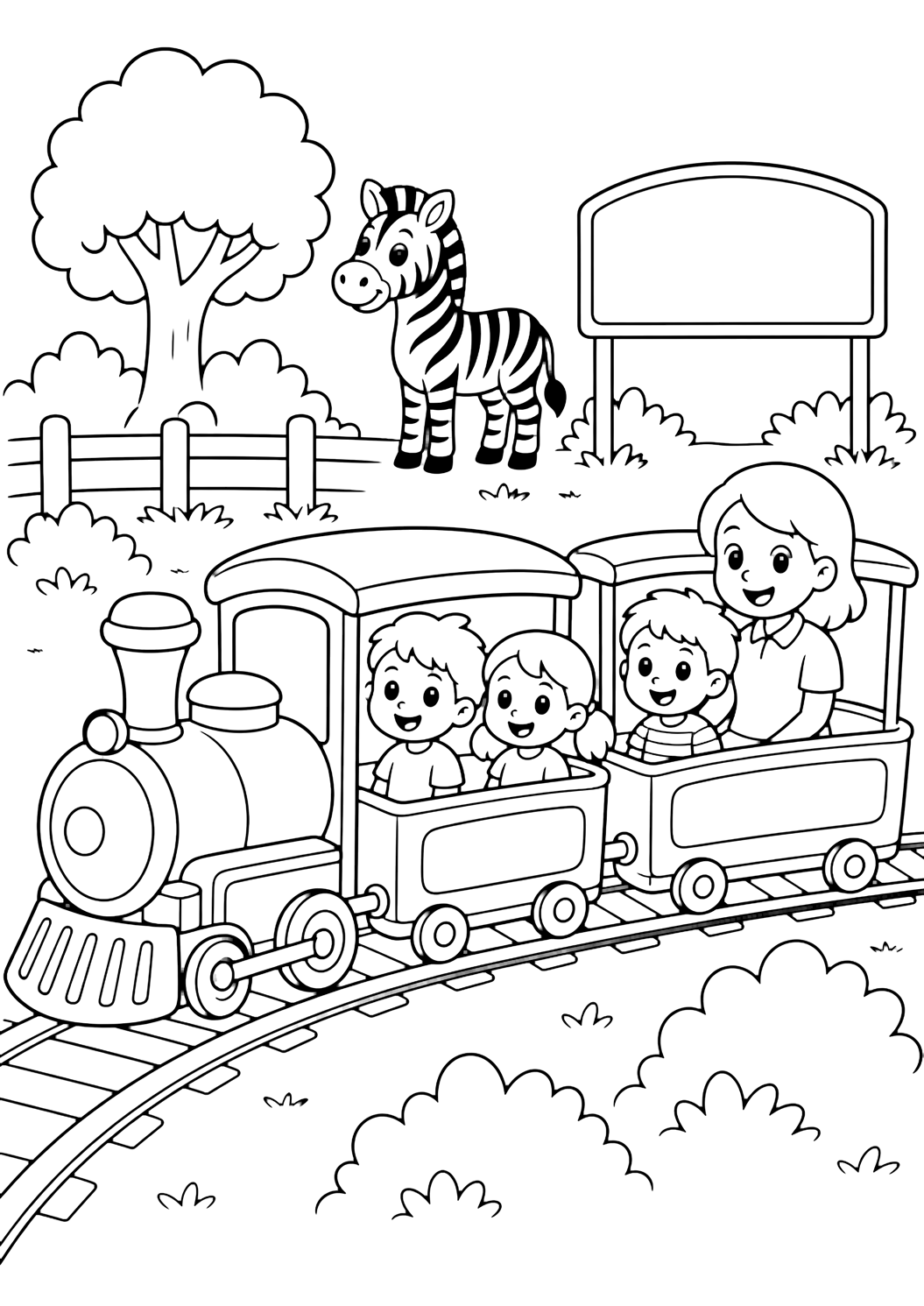 Tren del zoo en excursión para colorear