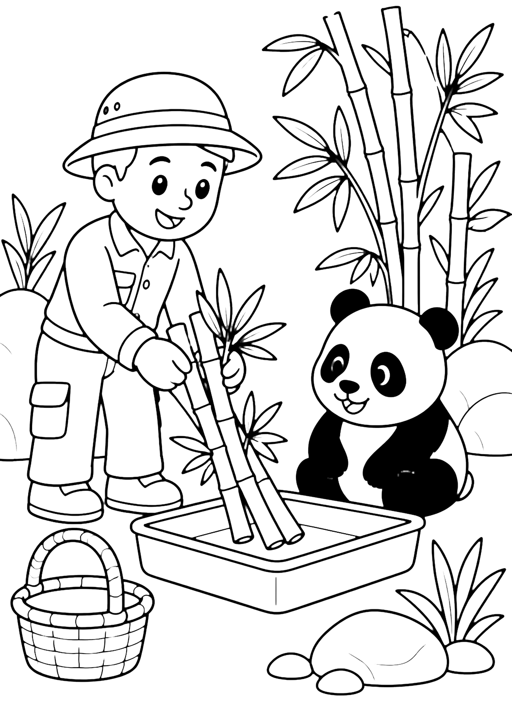 Pandayı besleyen bakıcı boyama sayfası