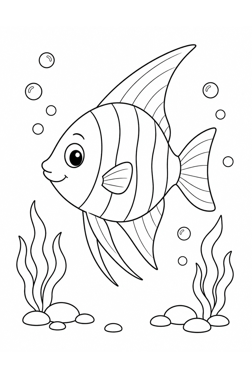 Coloriage poisson-ange près d’une petite plante